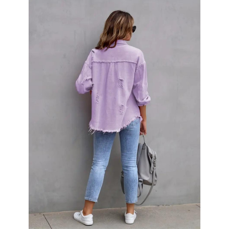 Oversized Dames Spijkerjack met Geribde Structuur