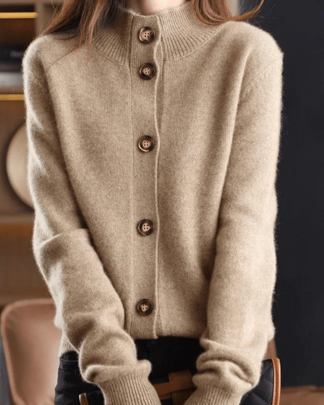 Cardigan Femme en Mélange de Laine – Tricot Doux à Col V et Boutonnage Avant