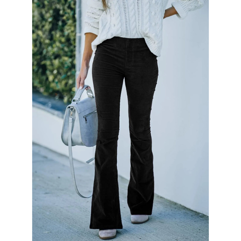 Dames Flared Corduroy Broek met Elastische Taille