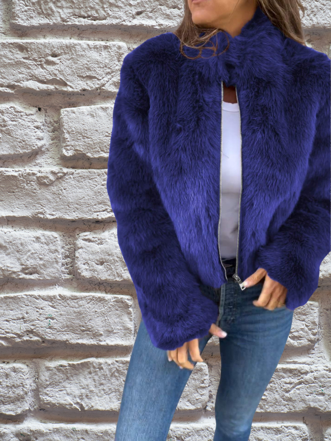 Hiya Veste courte en fausse fourrure pour femme – Manteau chic à fermeture zippée avec détails en fourrure & coupe chaude et confortable