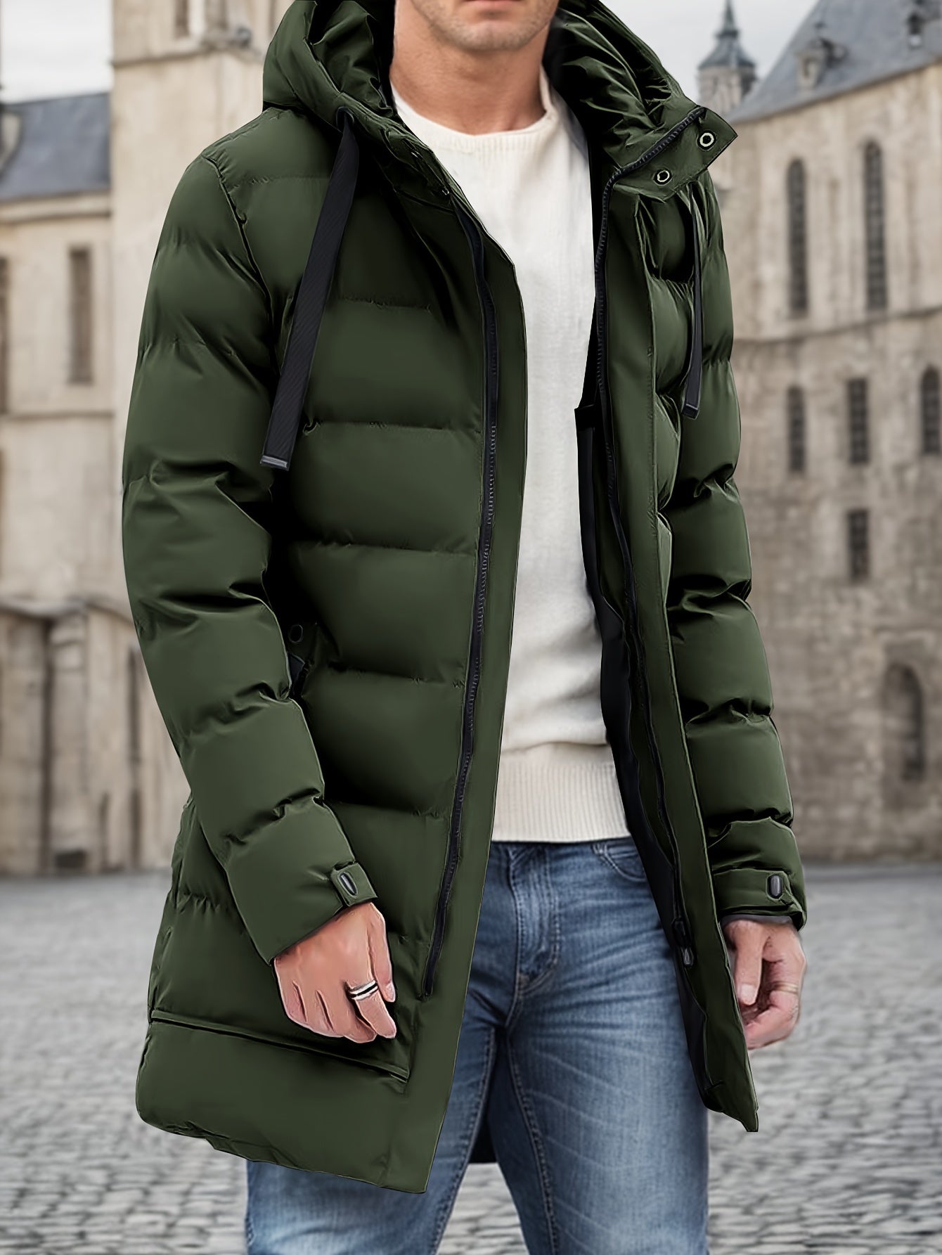 Hugo – Long manteau matelassé d’hiver à capuche homme
