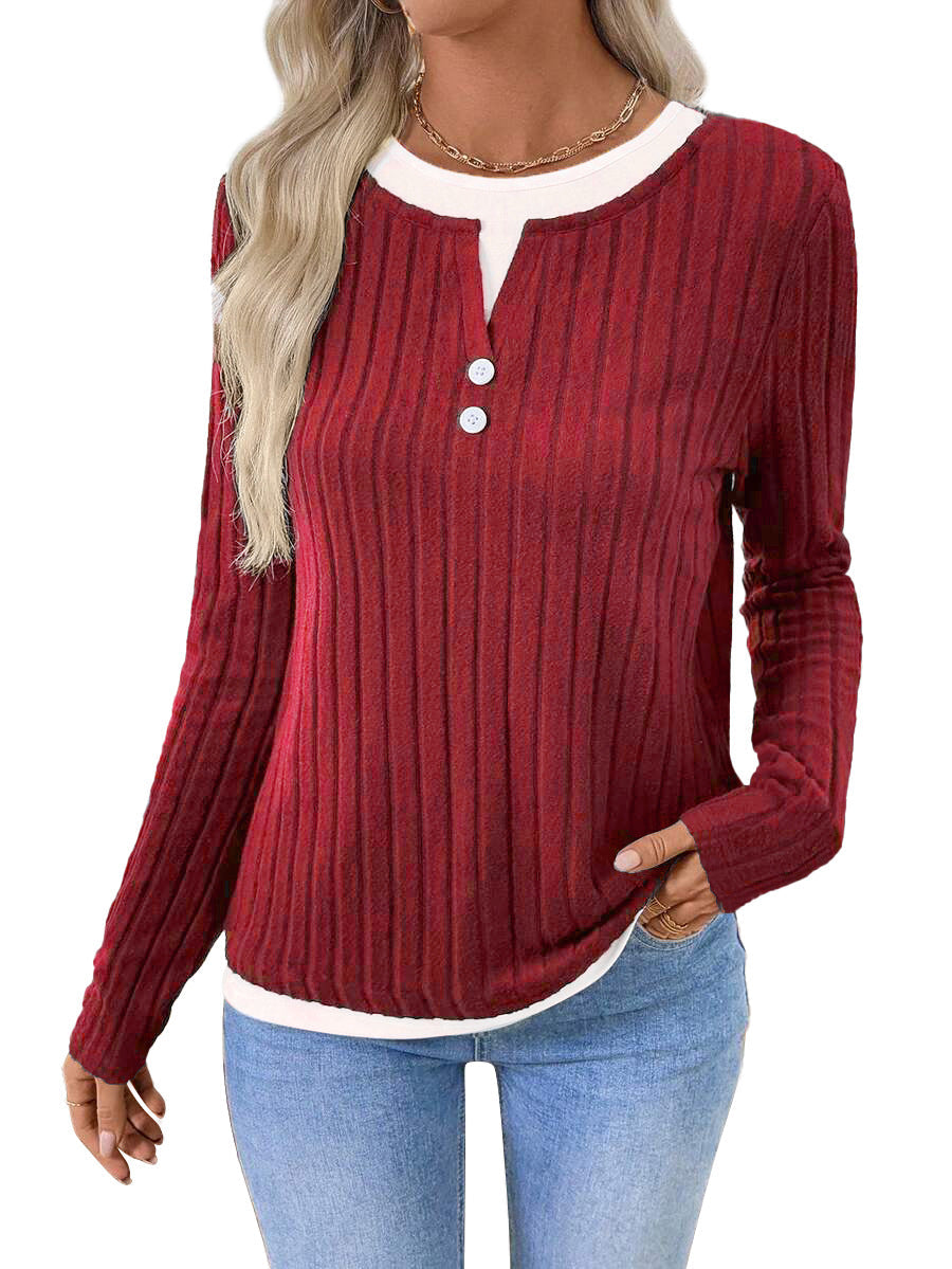 Kalivianne - T-shirt d’Hiver Côtelé à Manches Longues