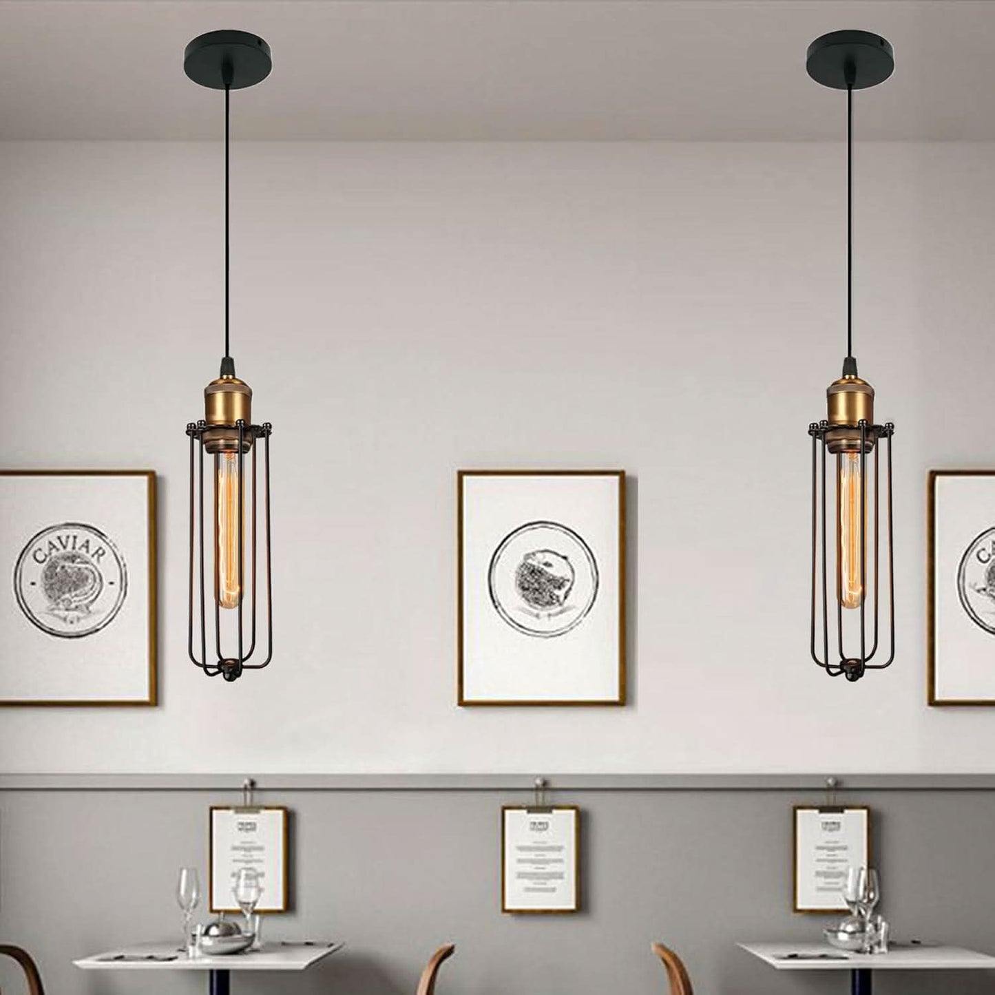Retro Industrial Pendant Light with Metal Cage