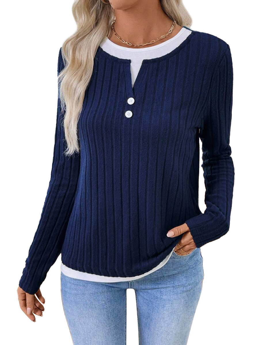 Kalivianne - T-shirt d’Hiver Côtelé à Manches Longues