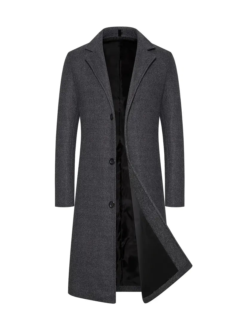 Manteau Long à Simple Boutonnage pour Homme – Manteau d’Hiver Ajusté Premium