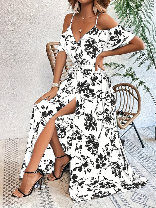 Sophie – Elegant Floral Shoulder Summer Dress