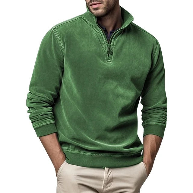 Heren Fleece Sweater met Halve Rits en Opstaande Kraag