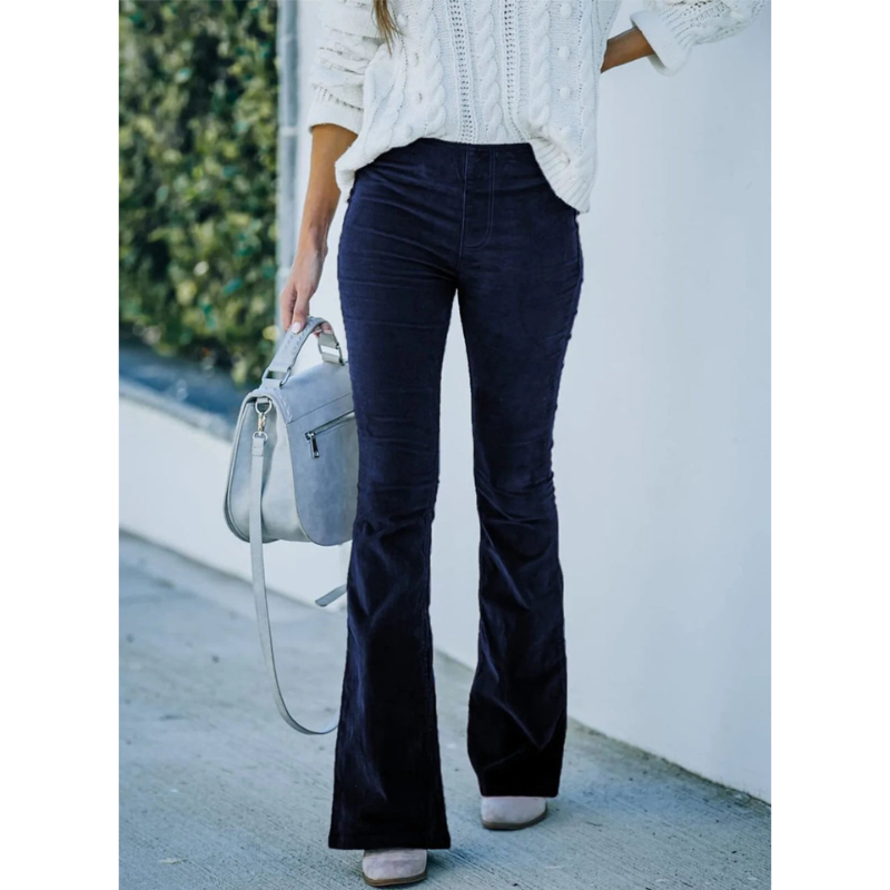 Dames Flared Corduroy Broek met Elastische Taille