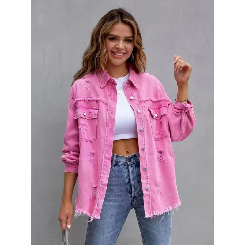 Oversized Dames Spijkerjack met Geribde Structuur