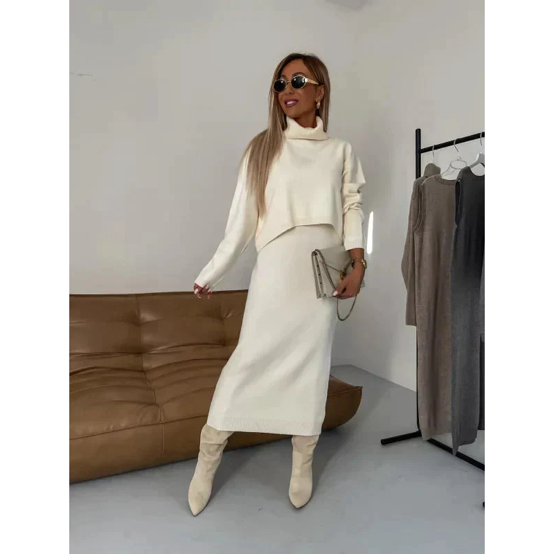 Gebreide Midi Jurk met Coltrui Set