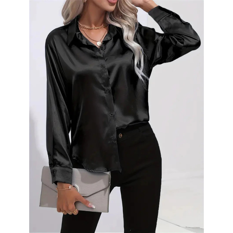 Satijnen Damesblouse met Knopen – Elegant & Tijdloos