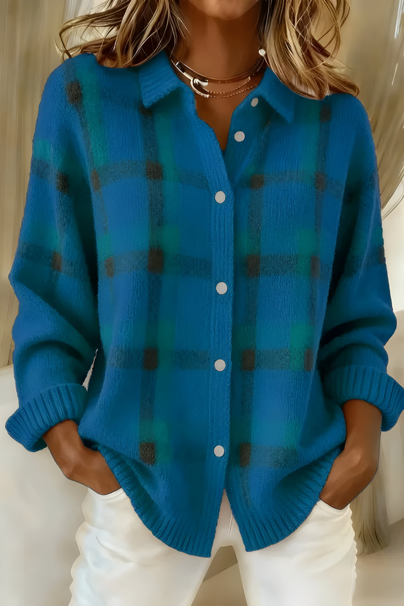 Anna™ | Cardigan i Mjuk Rutig Stickad
