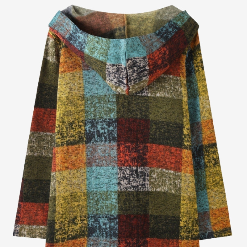 Hannah – Manteau à capuche à carreaux avec manches longues et poches