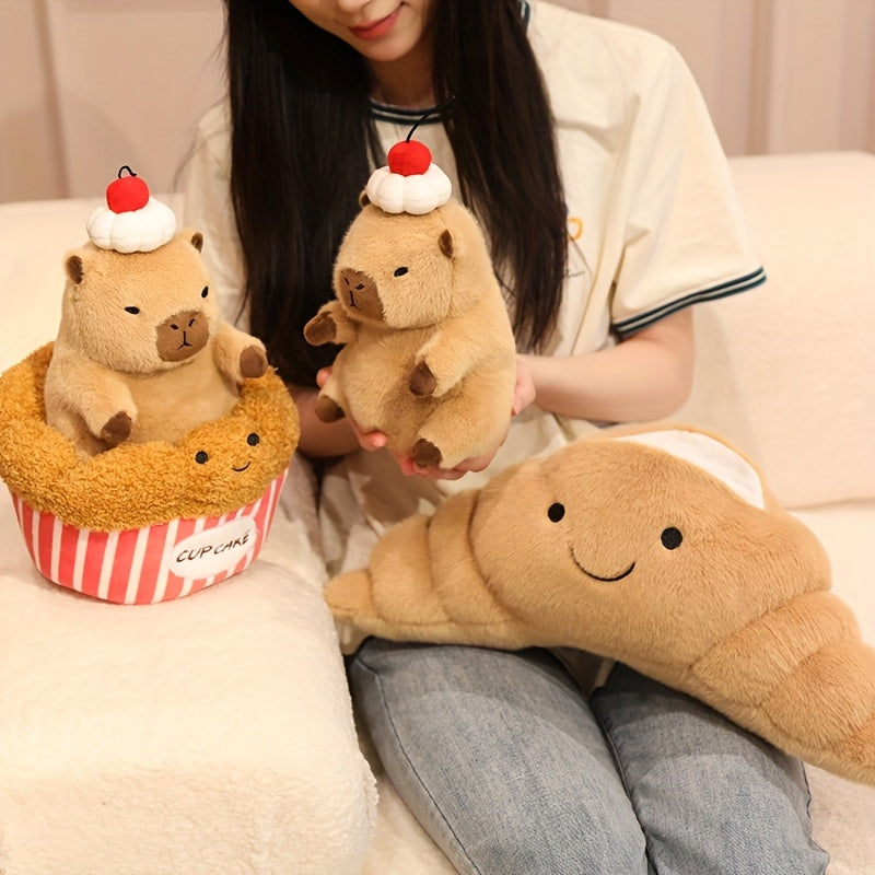 CuteCapybara – Schattige Pluche Knuffel 2-in-1 Croissant & Ananasbrood