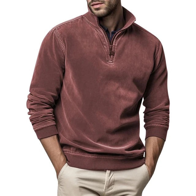 Heren Fleece Sweater met Halve Rits en Opstaande Kraag