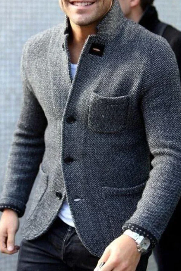 Herren Langarm Geknöpft Strickjacke