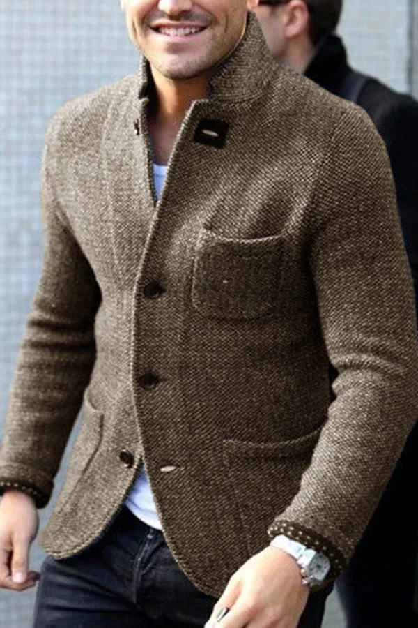 Herren Langarm Geknöpft Strickjacke