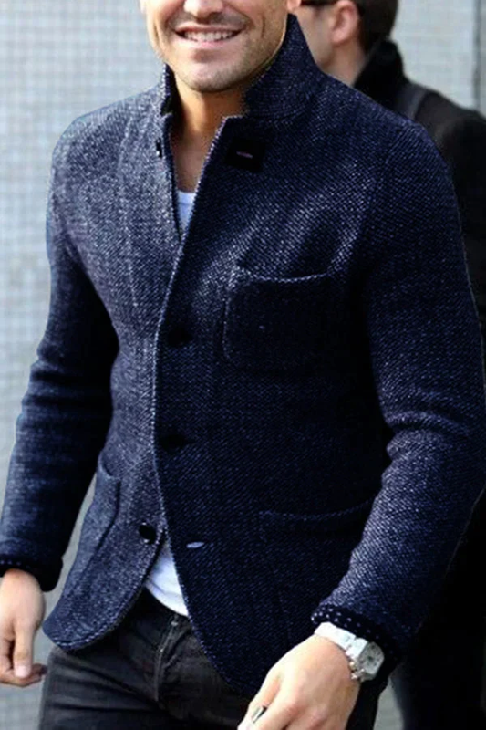 Herren Langarm Geknöpft Strickjacke