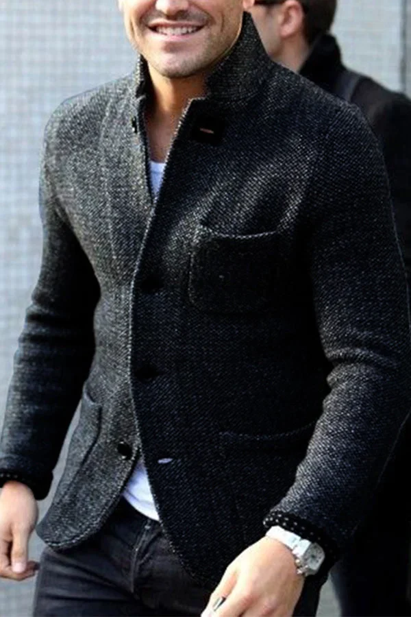 Herren Langarm Geknöpft Strickjacke