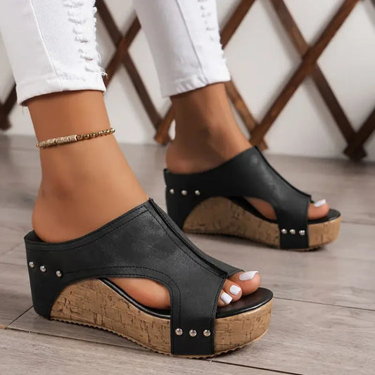 Women Wedge Sandals Buckle | Closure Rubber Sole Comfortable Fit
