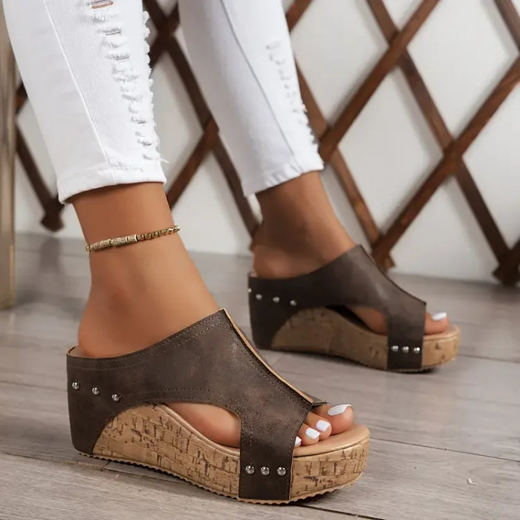 Women Wedge Sandals Buckle | Closure Rubber Sole Comfortable Fit