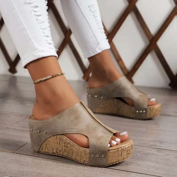Women Wedge Sandals Buckle | Closure Rubber Sole Comfortable Fit