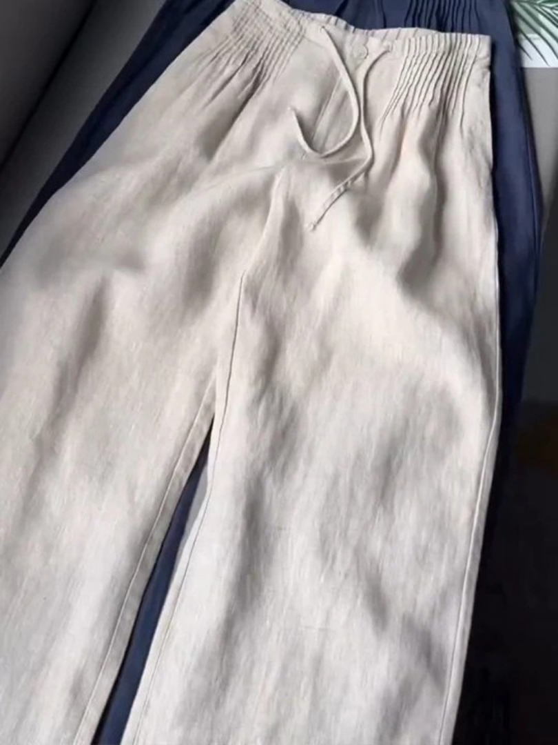 Wide-leg Trousers Cotton & Linen Blend Women Relaxed Fit Lightweight