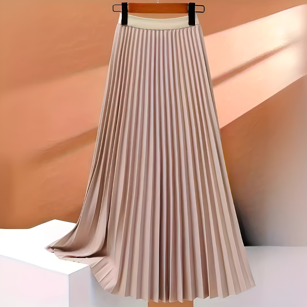 Jupe Mi-Longue Plissée en Satin Élégante pour Femme – Taille Haute Coupe Évasée