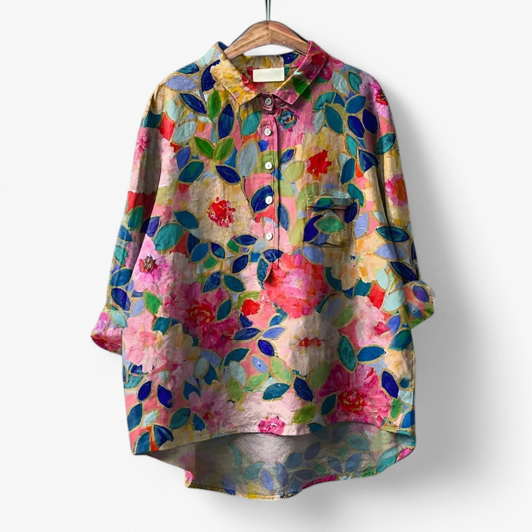 Daisy – Chemise à imprimé chien ludique avec boutonnage sur le devant et manches longues