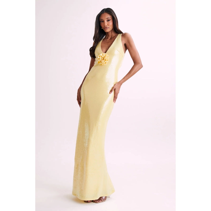 Aria – Robe longue élégante avec décolleté en V profond et dos croisé