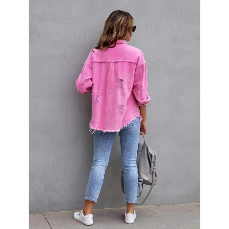 Oversized Dames Spijkerjack met Geribde Structuur