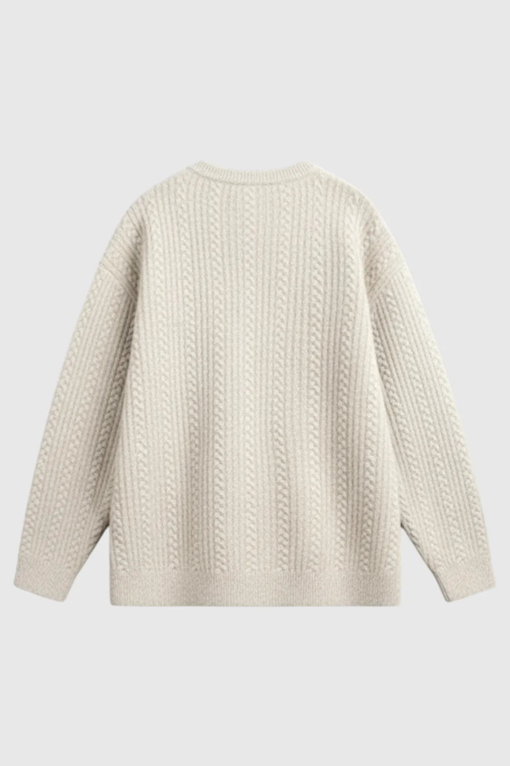 Herrestrik - Kabelstrikket Sweater med Lille V-Hals - Oatmeal - Sweatre - Valmont Wear