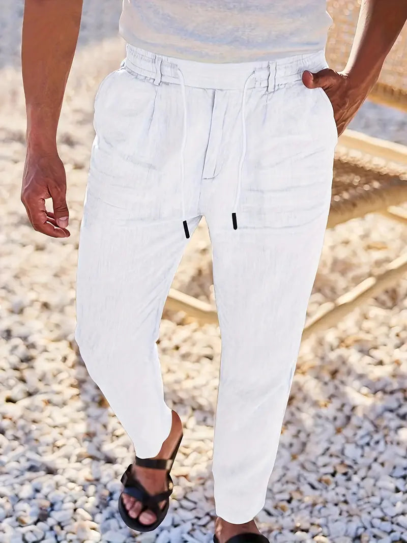 Manzo | Luftige Leinenhose mit Bindegürtel