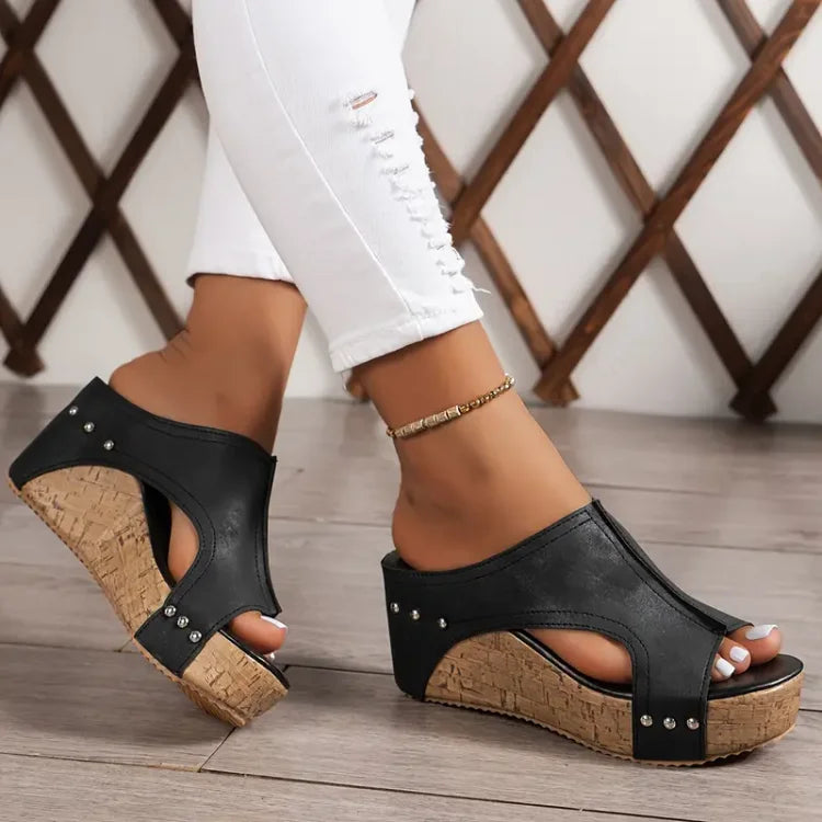 Women Wedge Sandals Buckle | Closure Rubber Sole Comfortable Fit