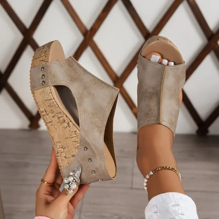 Women Wedge Sandals Buckle | Closure Rubber Sole Comfortable Fit