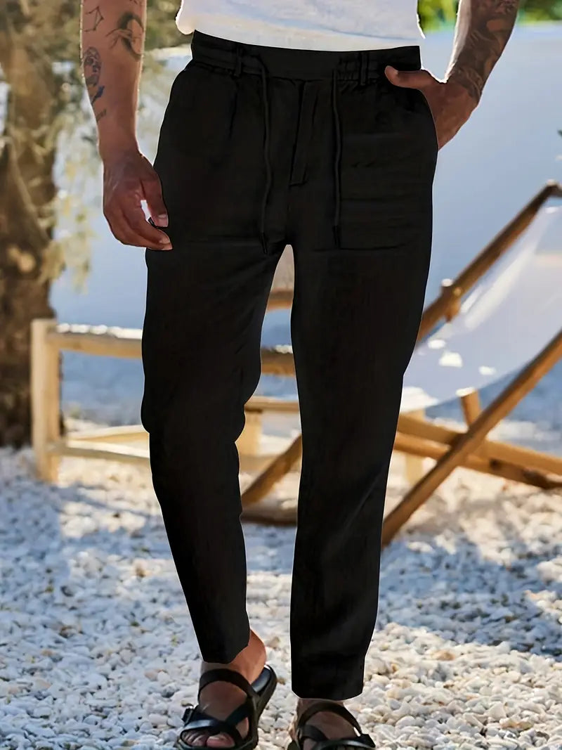 Manzo | Luftige Leinenhose mit Bindegürtel