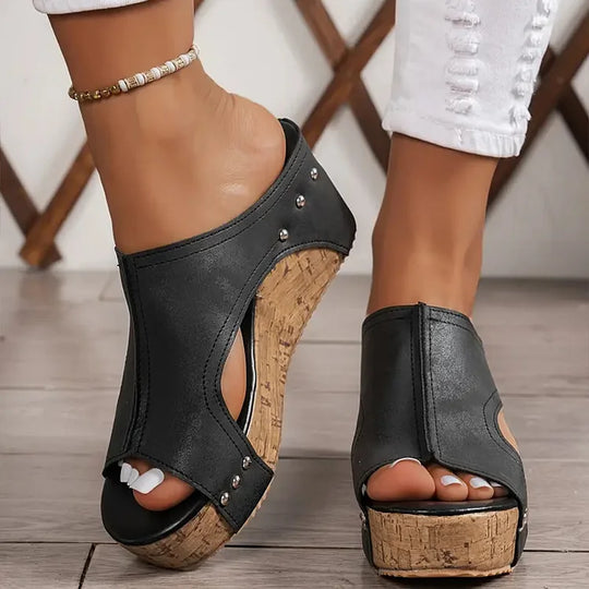 Women Wedge Sandals Buckle | Closure Rubber Sole Comfortable Fit
