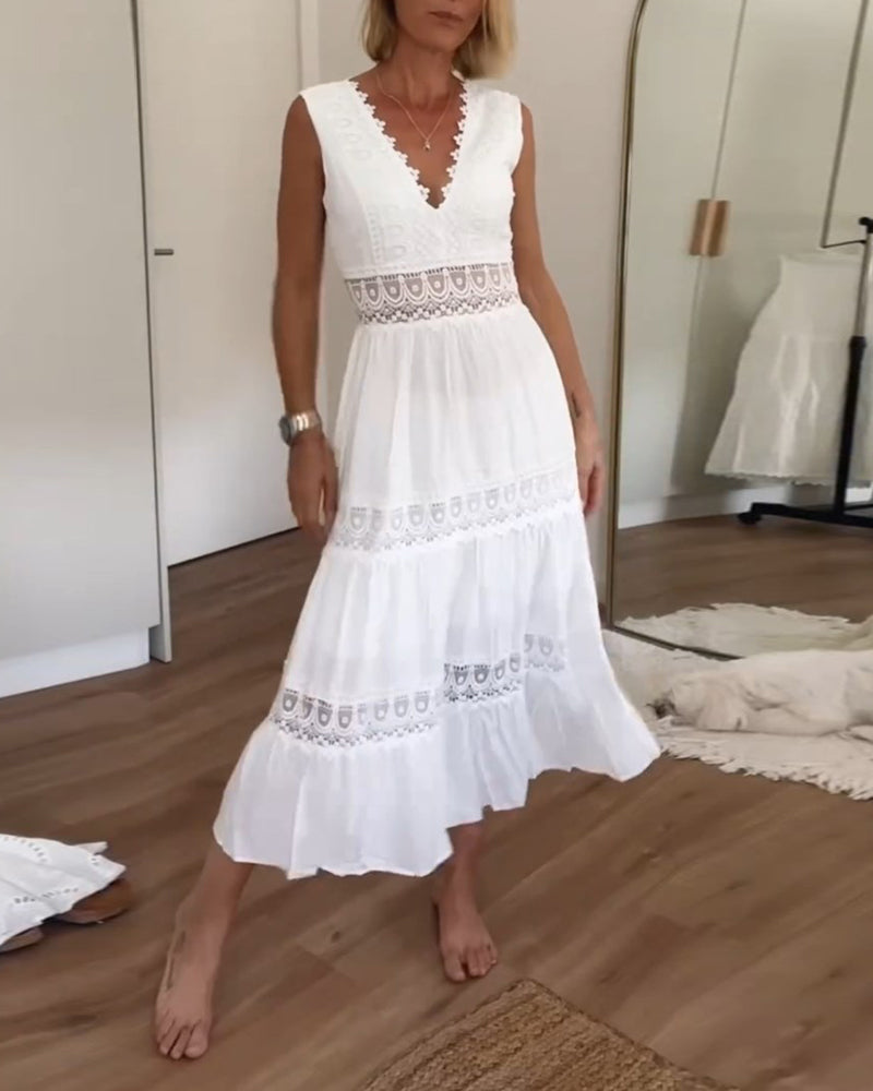 Luna Lace V-Neck Midi Dress