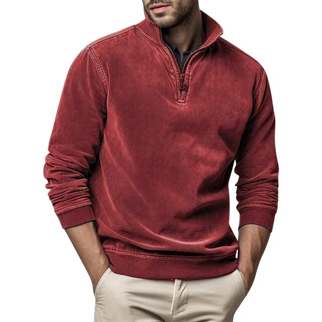 Heren Fleece Sweater met Halve Rits en Opstaande Kraag