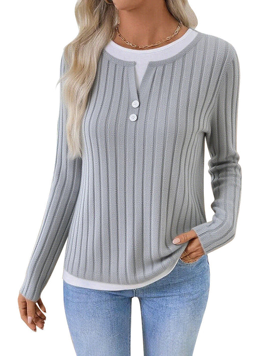 Kalivianne - T-shirt d’Hiver Côtelé à Manches Longues