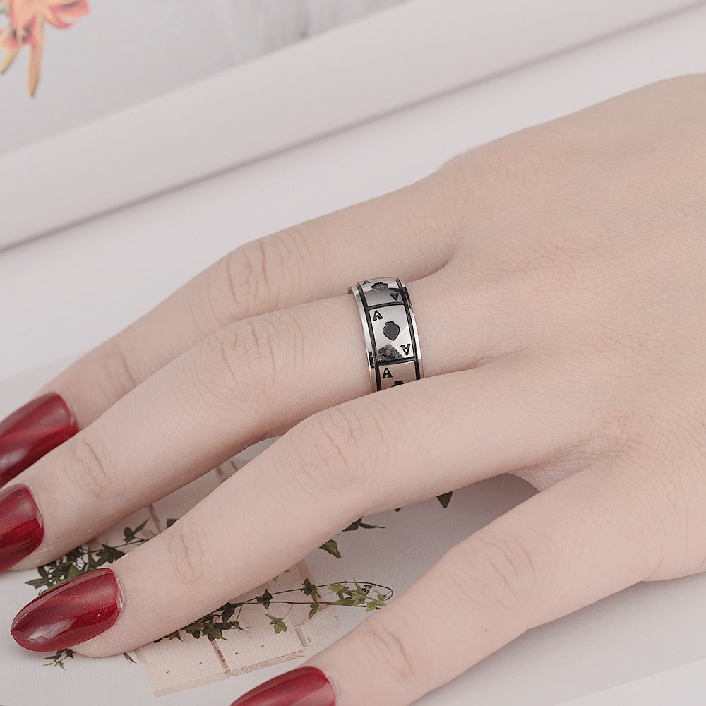 Veile Studios Magic Ace Of Spades Lucky Titanium Steel Rings Jewellery