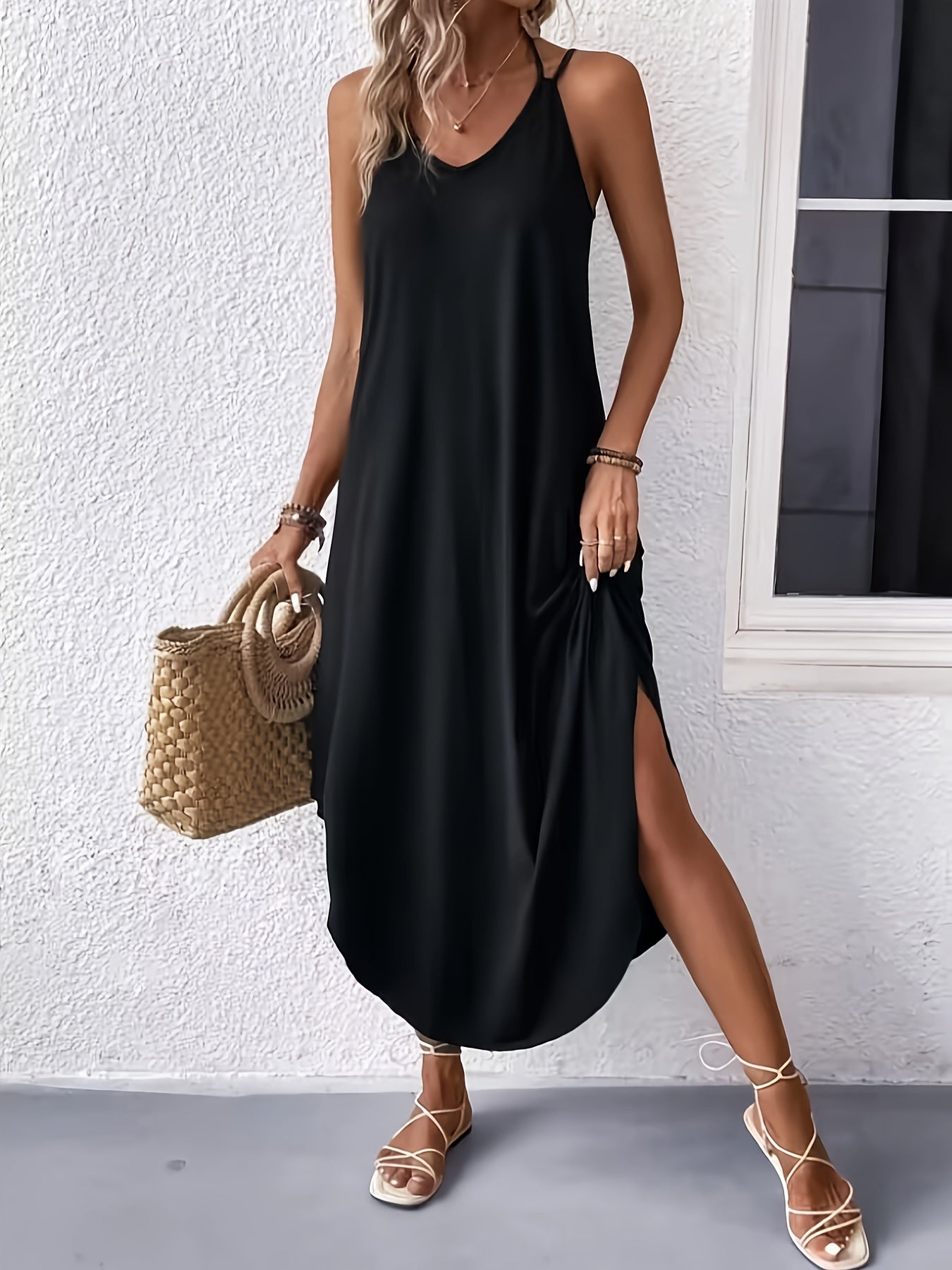 Harley Robe Cami Femme – Robe Légère d’Été à Bretelles, Coupe Ample & Col en V Respirant