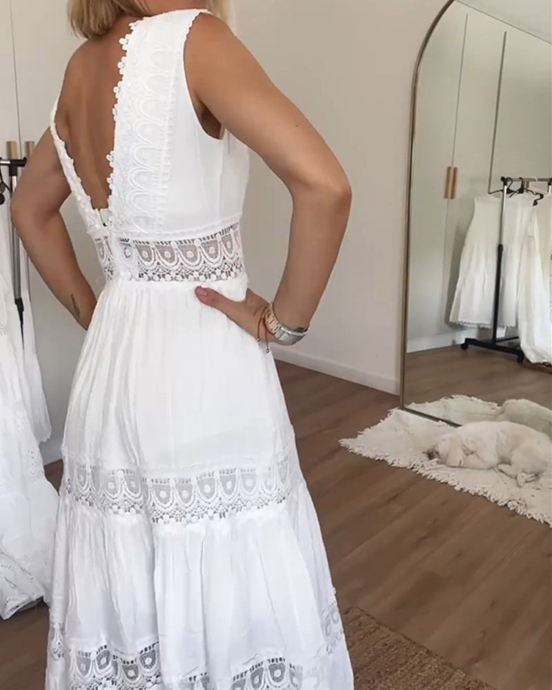 Luna Lace V-Neck Midi Dress