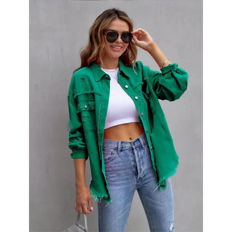Oversized Dames Spijkerjack met Geribde Structuur