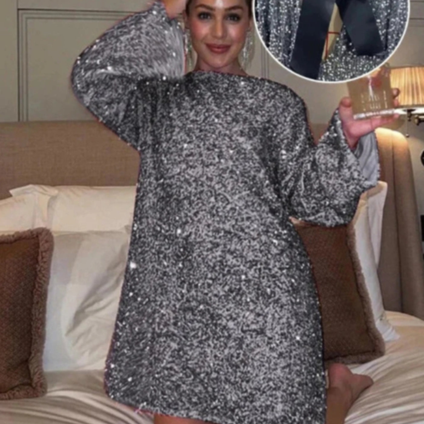 Amelia – Mini robe éblouissante à manches longues et coupe féminine élégante