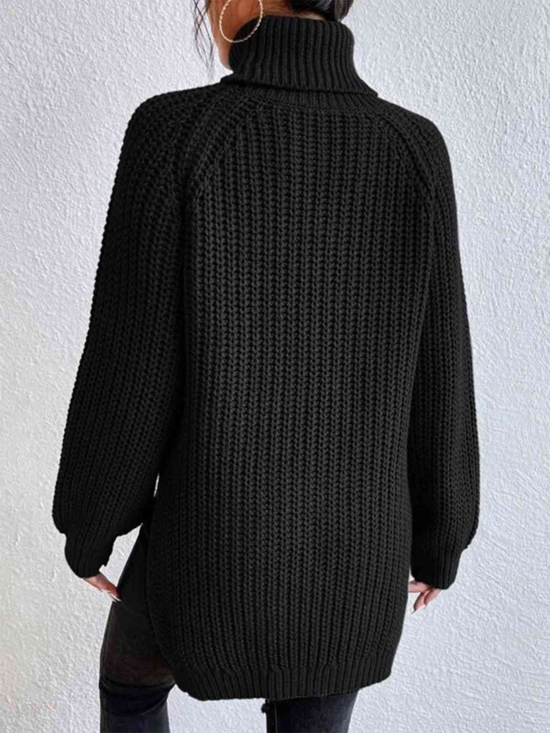Angela Pull Femme – Pull à Col Roulé Côtelé avec Fente Latérale Chic pour Automne/Hiver Élégant