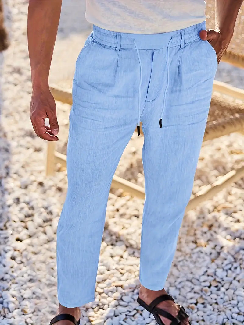 Manzo | Luftige Leinenhose mit Bindegürtel