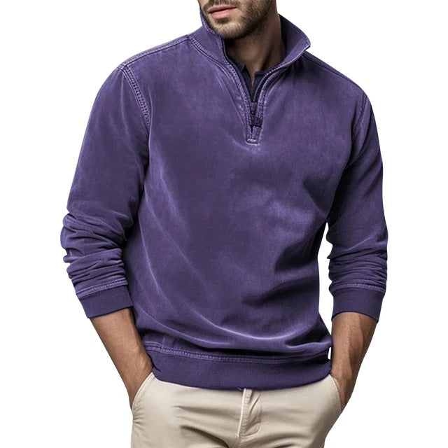 Heren Fleece Sweater met Halve Rits en Opstaande Kraag
