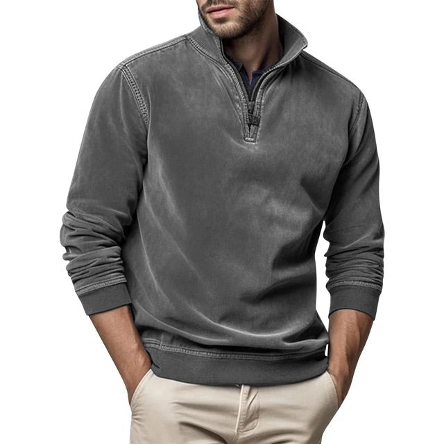 Heren Fleece Sweater met Halve Rits en Opstaande Kraag
