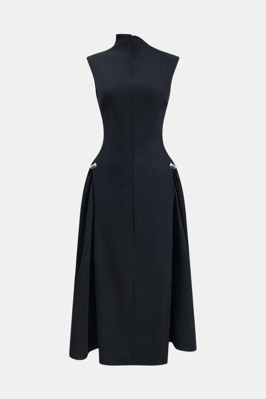 Alleah – Metallic Decor Zipper Sleeveless Maxi Dress